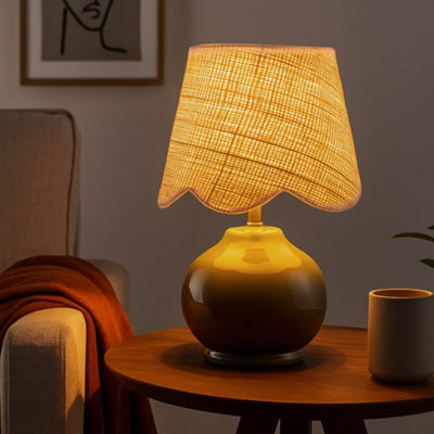Lighting Collection Green Ceramic Table Lamp With Scallop Cane Shade from B&Q