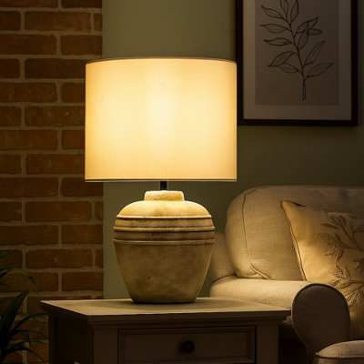 Lighting Collection Stone Effect Ceramic Table Lamp Wth Grey Shade from B&Q