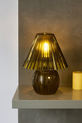 Lighting Collection Unisex Green Ribbed Glass Table Lamp 34Cm - Image 4