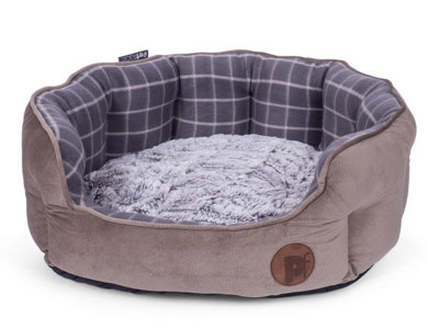 Petface Bamboo Oval Dog BedMediumGrey Check from B&Q