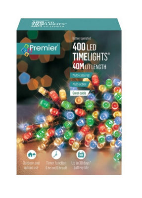 Premier Decorations Limited 400 Battery Operated Led Timelights Multi-Coloured Multi-Action from B&Q