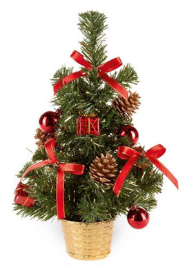 Premier Decorations Small Dressed Table Top Christmas TreeDecorations IncludedRed from B&Q