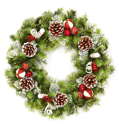 B&Q -  Premier Dressed Artificial Christmas Wreath Red & White 45Cm Door Decoration