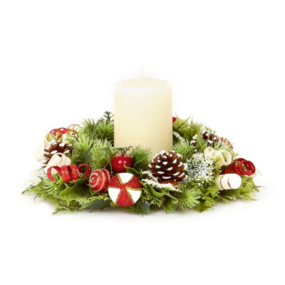 Premier Decorations Limited Decorative Christmas Candle Ring Mini Artificial Wreath Decoration Spirals 30Cm from B&Q