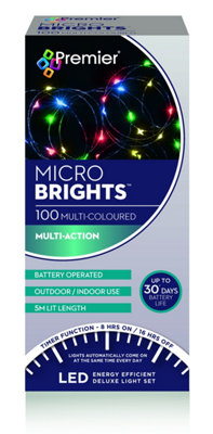 B&Q -  Premier 5M 100 Led Multi Action Battery Microbright Wire Lights (Multicolour)