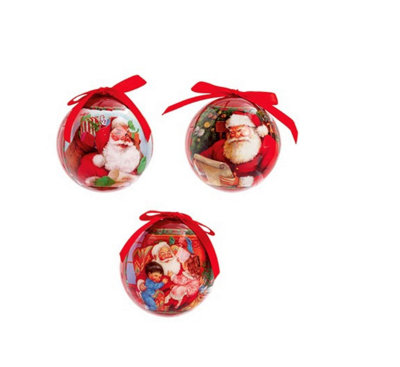 Premier Decorations Limited Set Of 3 Traditional Santa Christmas Tree Decoration Baubles 75mm from B&Q