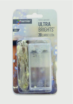 Premier Decorations Limited 20 Led Indoor Wire Lights Ultra Bright White Leds Battery Operated 1.9M from B&Q