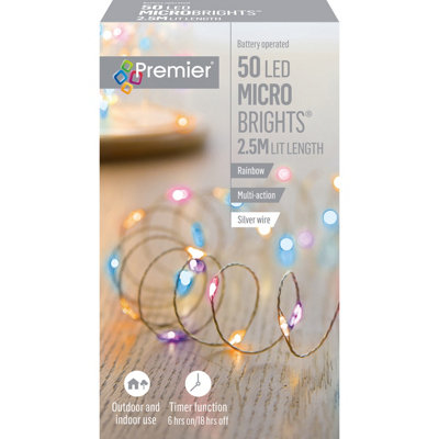 B&Q -  Premier Microbrights Battery Operated 50 Led Rainbow Lights 2.5M