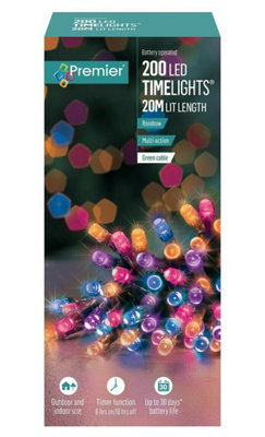 Premier Decorations Limited 200 Battery Operated Led Timelights Rainbow Multi-Action from B&Q
