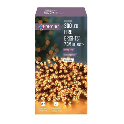Premier Decorations Limited 300 Led Twinkling Christmas String Lights Premier Timer Lights Vintage Gold 7.5M from B&Q