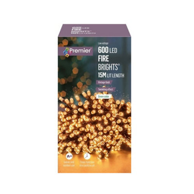 Premier Decorations Limited 600 Led Twinkling Christmas String Lights Premier Timer Lights Vintage Gold 15M from B&Q
