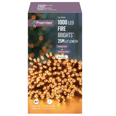 Premier Decorations Limited 1000 Led Twinkling Christmas String Lights Premier Timer Lights Vintage Gold 25M from B&Q