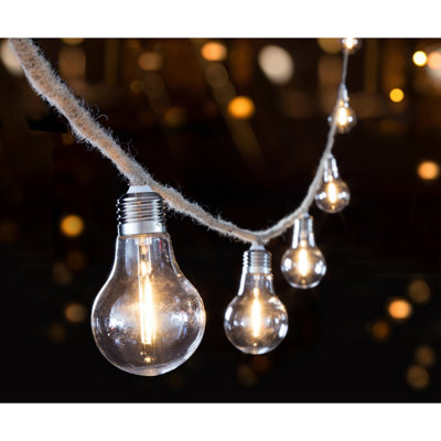 B&Q -  10 Bulb Jute Rope Party Garden String Lights Warm White Led A60 Bulb Lights 4.5M