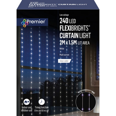 Premier Decorations Limited Premier 240 Led Flexibrights Curtain Light 2M X 1.5M Lit Area Clear Cable from B&Q