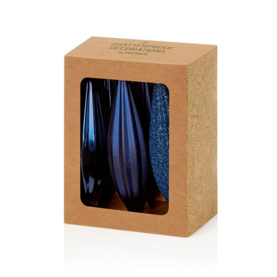 Premier Decorations Limited 6 Teardrop Christmas Baubles 11Cm Midnight Blue Glitter Tree Decoration from B&Q