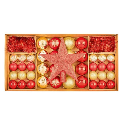 Premier Decorations Premier54 Piece Shatterproof Multipack BaublesStar And Decoration Set,red And Champagne Gold from B&Q