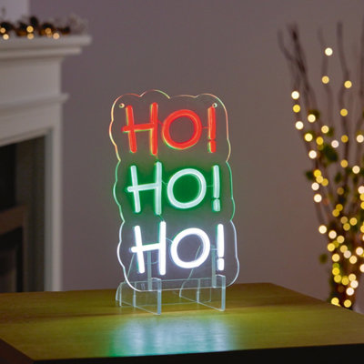 Premier Decorations Limited Neon Led Ho Ho Ho Light Sign Table Top Decoration Small Xmas Light 29Cm