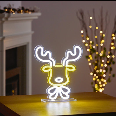 Premier Decorations Limited Neon Led Christmas Reindeer Light Sign Table Top Decoration Small Xmas Light 25Cm from B&Q
