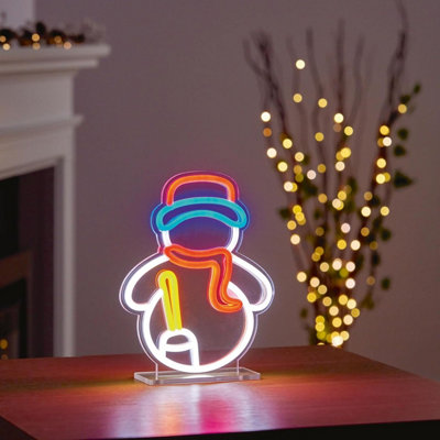 Premier Decorations Limited Neon Led Snowman Light Sign Table Top Decoration Small Xmas Light 29Cm from B&Q