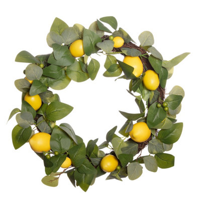 B&Q -  Lemon Wreath With Artificial Citrus Fruit And Green Foliage 45 Cm Summer Door Garland Indoor Home Decoration