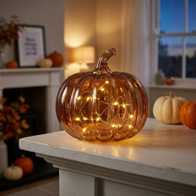 B&Q -  Cinnamon Glass Pumpkin Table Light