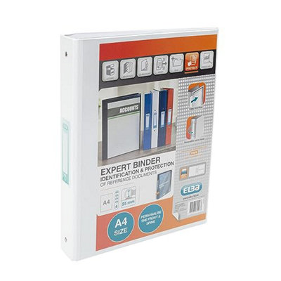 Elba A4 4 O-Ring Binder25mm Capacity30mm SpinePresentation Folder With Customisable CoverPortraitWhite (Single) from B&Q