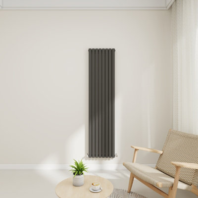  - Warmora 1600X472mm Anthracite Horizontal Double Oval Column Designer Central Heating Rad