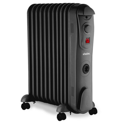 Schallen Oil Filled Radiator 2500W 11 Fin Heater + Thermostat With Timer - Black