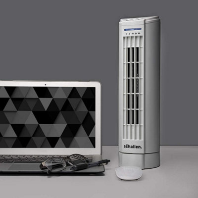 Schallen 15" Electric Air Cooling Quiet Oscillation Floor Desk Mini Tower Fan With Timer & Speed Settings In White from B&Q