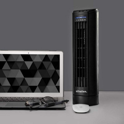 Schallen 15" Electric Air Cooling Quiet Oscillation Floor Desk Mini Tower Fan With Timer & Speed Settings In Black from B&Q