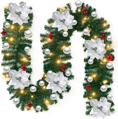 Vivo Silver 9Ft Pre Lit Christmas Garland With Lights Door Wreath from B&Q