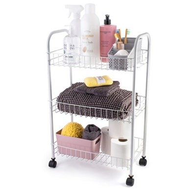 Vivo White 3 Tier Fruit Trolley Basket Rack Kitchen Storage Vegetable Cart Wheels Roller Diy from B&Q