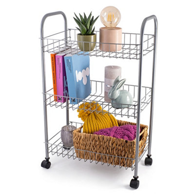 Vivo Silver 3 Tier Fruit Trolley Basket Rack Kitchen Storage Vegetable Cart Wheels Roller Diy from B&Q