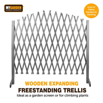 B&Q -  Arched Expandable Wooden Grey Trellis Fence Garden Outdoor Freestanding 105X180Cm