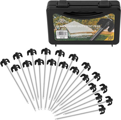 Vivo 20 Pack Stainless Steel Tent Ground Awning Pegs Galvanised Stakes Storage Case from B&Q