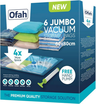 Vivo 6 Pack Large Vacuum Compressed Storage Bag Reusable Clothes Space Save 60 X 80Cm