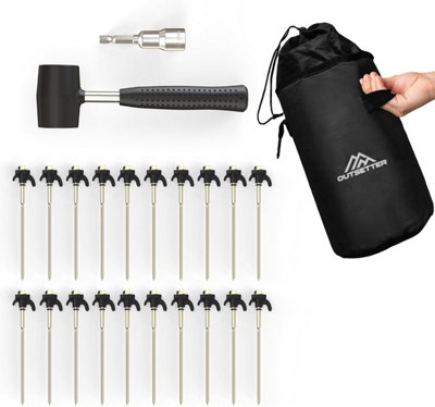 Vivo 20X Tent Steel Pegs Rope Holder With Thread Mallet Bolt Adaptor Bag Gazebo Stake