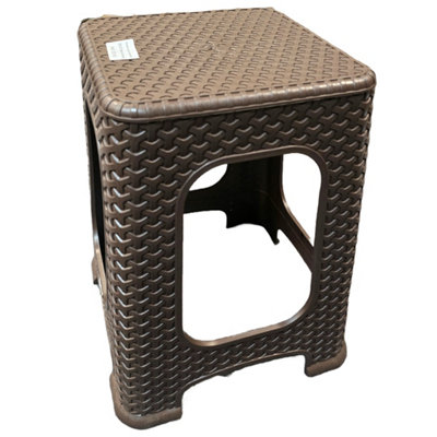 Vivo Technologies Rattan Step Stool Plastic Large Stool Indoor Outdoor Stackable Chair Home GardenDark Brown from B&Q
