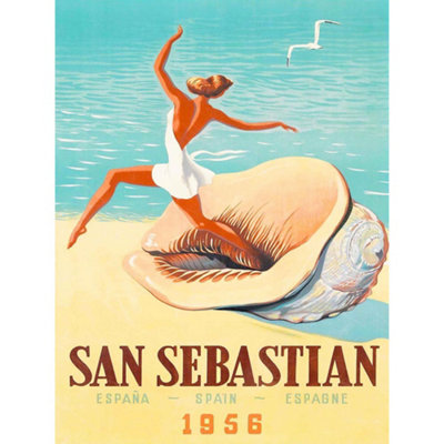 Artery8 Unframed Wall Art Travel Tourism San Sebastian Spain Beach Conch Shell Gull Sea Sand12X16 Inch from B&Q