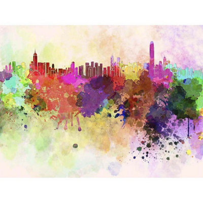 B&Q -  Unframed Wall Art Painting Abstract Cityscape Hong Kong Paint Splash Skyline12X16 Inch