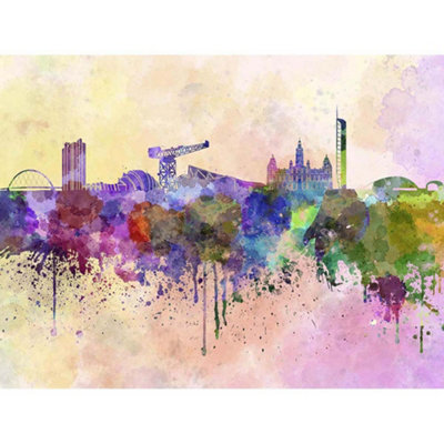 Artery8 Unframed Wall Art Painting Illustration Cityscape Paint Splash Skyline Glasgow - 12X16 Inch