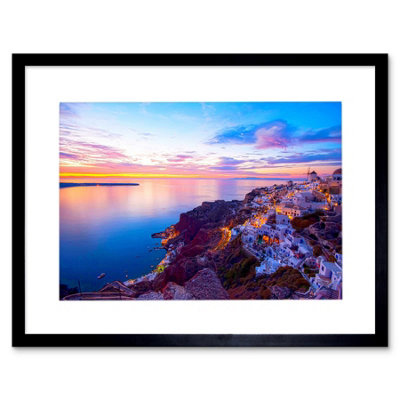 B&Q -  Photo Landscape Seascape Santorini Greece Sunset Framed Wall Art Print