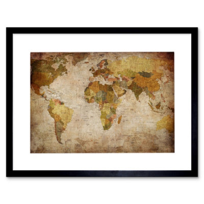 Artery8 Map Globe World Atlas Antique Style Modern Layout Framed Wall Art Print from B&Q