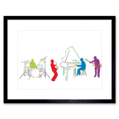 Artery8 Jazz Piano Blues Drums Saxaphone Music Home 12X16″ Framed Wall Art Print