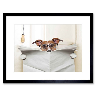Artery8 Photo Jack Russell Toilet Reading Newspaper 12X16" Framed Wall Art Print from B&Q