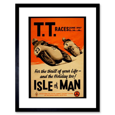 B&Q -  Ad Motorbike Bikes Isle Of Man Tt Races 1967 12X16" Framed Wall Art Print