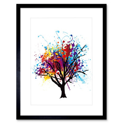 Artery8 Paint Abstract Tree Rainbow Photo Home Decor 12X16" Framed Wall Art Print from B&Q