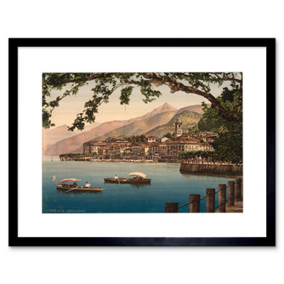 B&Q -  Photo Bellagio General Lake Como Landscape Boats Framed Wall Art Print