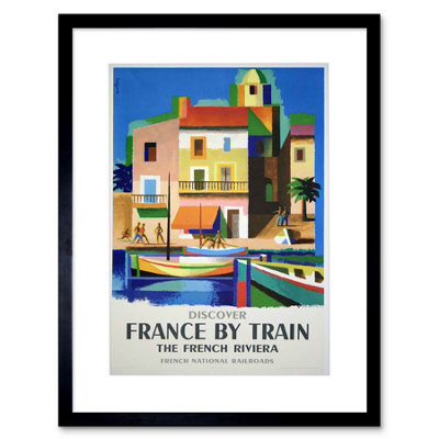 Wee Blue Coo France Train Railway Riviera French Railroad Boat Framed Wall Art Print from B&Q