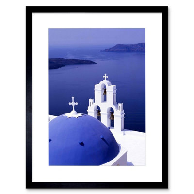 Artery8 Santorini Church Blue Domed Roof Greece Home 12X16" Framed Wall Art Print from B&Q